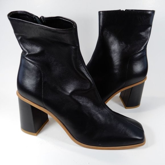FREE PEOPLE Sienna Square Toe Ankle BOOTS Size 40 9.5 10 Black Leather NEW $198 - Picture 14 of 16